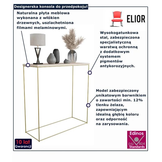 Nowoczesna konsola dąb sonoma + złoty - Irix 5X Elior One Size Edinos.pl
