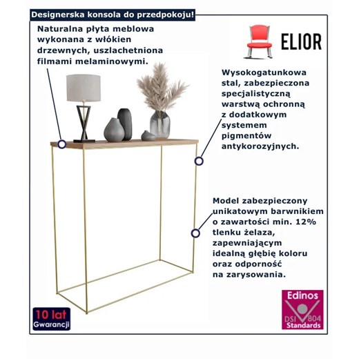 Klasyczna konsola dąb lancelot na złotym stelażu - Irix 5X Elior One Size Edinos.pl