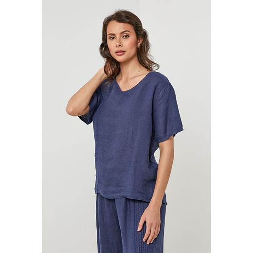 Lin Passion Lniana bluzka w kolorze granatowym Lin Passion 40/42 Limango Polska wyprzedaż