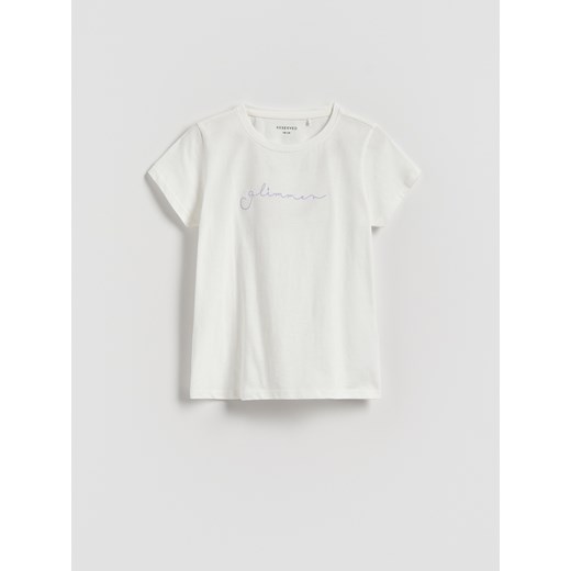 Reserved - T-shirt z haftowanym napisem - biały ze sklepu Reserved w kategorii Bluzki dziewczęce - zdjęcie 184889291