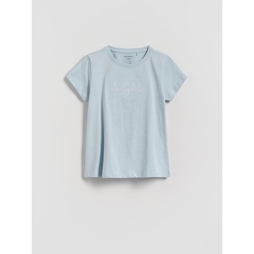 Reserved - T-shirt z haftowanym napisem - jasnoniebieski ze sklepu Reserved w kategorii Bluzki dziewczęce - zdjęcie 184889293