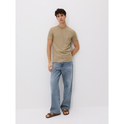 Reserved - Strukturalny t-shirt slim - beżowy Reserved S Reserved