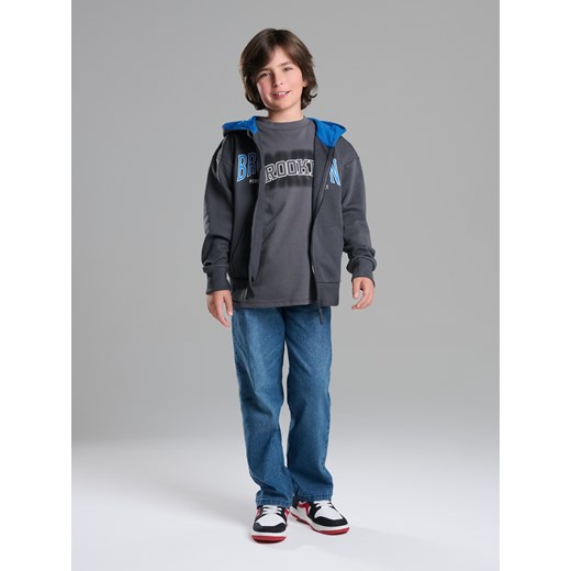 Sinsay - Bluza hoodie z napisem - niebieski Sinsay 158 (12-13 l) Sinsay
