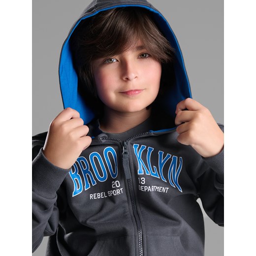 Sinsay - Bluza hoodie z napisem - niebieski Sinsay 158 (12-13 l) Sinsay