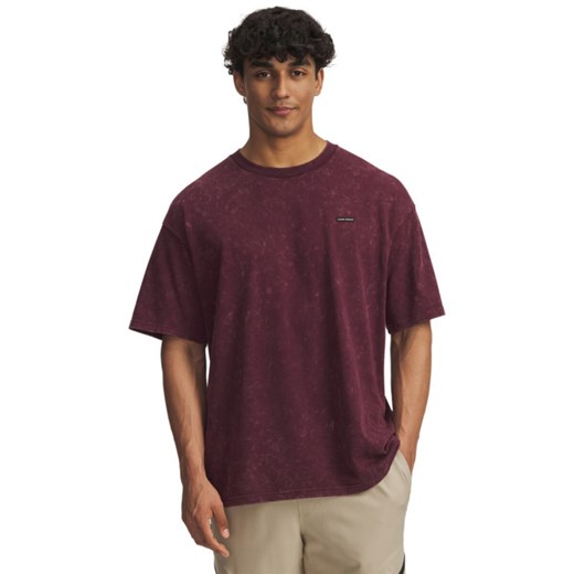 Męski t-shirt Under Armour UA Heavyweight Oversized Logo Wash - czerwony ze sklepu Sportstylestory.com w kategorii T-shirty męskie - zdjęcie 184891294