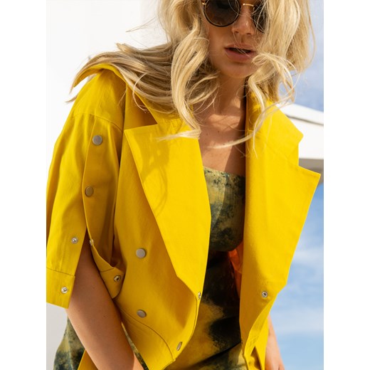 Kurtka bawełniana damska krótka żółta z napami EyeForFashion ze sklepu Eye For Fashion w kategorii Kurtki damskie - zdjęcie 184892972