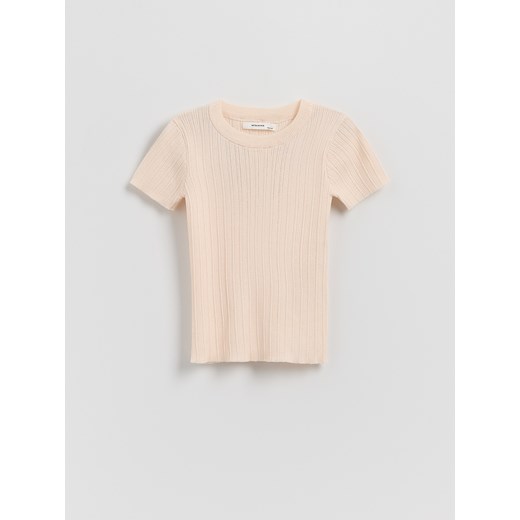 Reserved - Sweter z krótkim rękawem z wiskozą - pastelowy róż ze sklepu Reserved w kategorii Bluzki dziewczęce - zdjęcie 184893282
