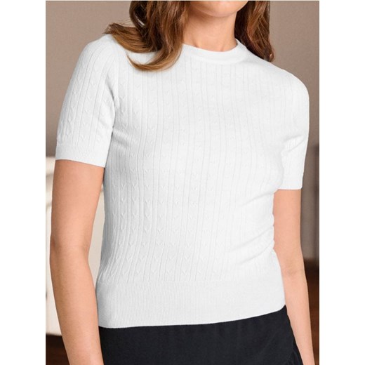 Sinsay - Dzianinowy sweter z krótkim rękawem - kremowy Sinsay S promocja Sinsay