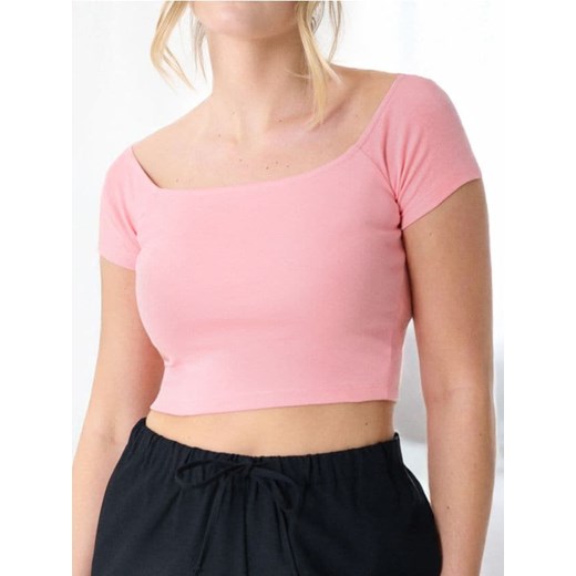 Sinsay - Crop top z krótkim rękawem - pomarańczowy ze sklepu Sinsay w kategorii Bluzki damskie - zdjęcie 184905100