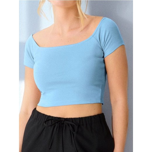 Sinsay - Crop top z krótkim rękawem - niebieski ze sklepu Sinsay w kategorii Bluzki damskie - zdjęcie 184905102