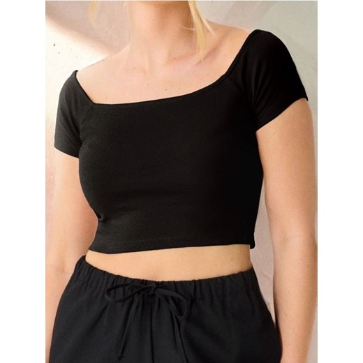 Sinsay - Crop top z krótkim rękawem - czarny Sinsay XL okazja Sinsay