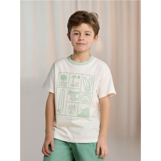 Sinsay - Koszulka z ozdobną lamówką przy dekolcie - kremowy ze sklepu Sinsay w kategorii T-shirty chłopięce - zdjęcie 184905113