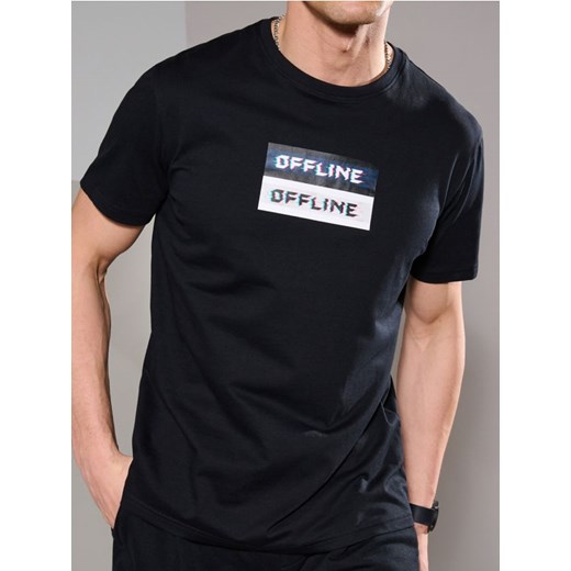 Sinsay - Bawełniana koszulka z nadrukiem regular fit - czarny ze sklepu Sinsay w kategorii T-shirty męskie - zdjęcie 184905232