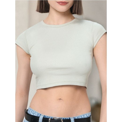 Sinsay - Crop top z krótkim rękawem - zielony ze sklepu Sinsay w kategorii Bluzki damskie - zdjęcie 184905291