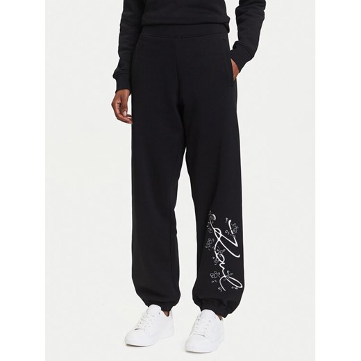KARL LAGERFELD Spodnie dresowe A3W10009 Czarny Relaxed Fit ze sklepu MODIVO w kategorii Spodnie damskie - zdjęcie 184906231