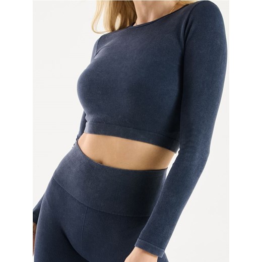 Sinsay - Crop top z długim rękawem - granatowy ze sklepu Sinsay w kategorii Bluzki damskie - zdjęcie 184915224