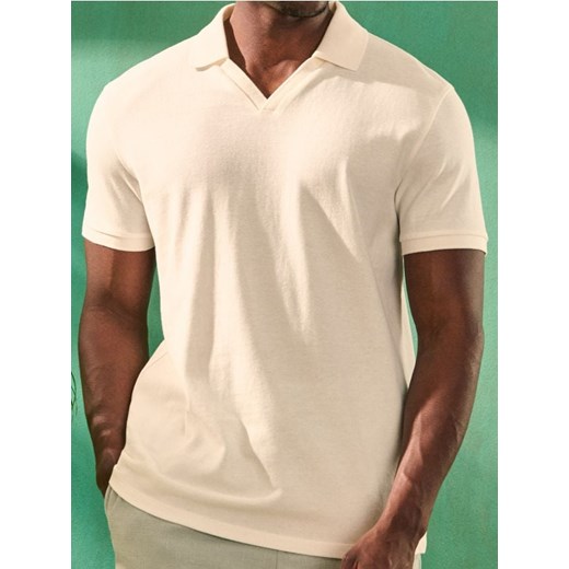 Sinsay - Koszulka polo z dekoltem w serek - kremowy Sinsay XL Sinsay