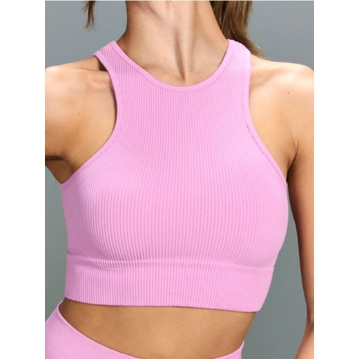 Sinsay - Krótki bezszwowy top z elastycznej tkaniny - różowy ze sklepu Sinsay w kategorii Bluzki damskie - zdjęcie 184915830
