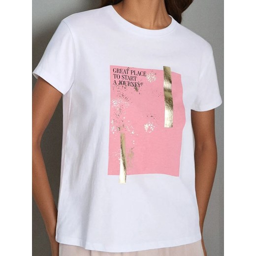 Sinsay - Koszulka z metalicznym nadrukiem - biały ze sklepu Sinsay w kategorii Bluzki damskie - zdjęcie 184915890