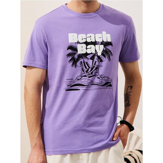 Sinsay - Koszulka z letnim motywem - fioletowy ze sklepu Sinsay w kategorii T-shirty męskie - zdjęcie 184915972