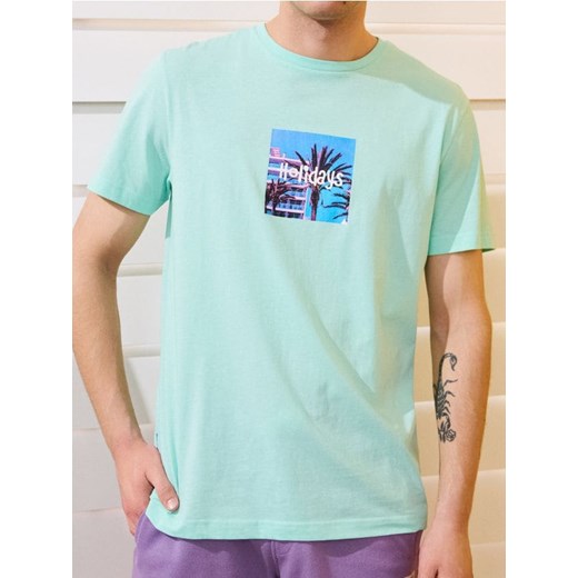 Sinsay - Koszulka z nadrukiem - niebieski ze sklepu Sinsay w kategorii T-shirty męskie - zdjęcie 184916004