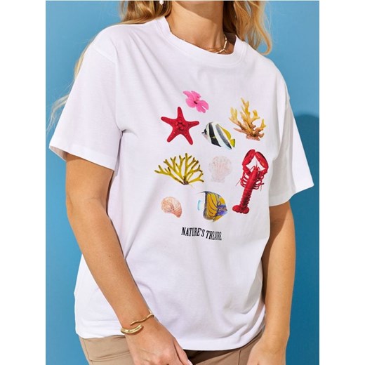 Sinsay - Koszulka z morskim nadrukiem - biały Sinsay XS promocja Sinsay