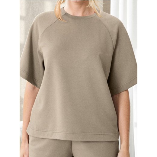 Sinsay - Bluza z krótkim rękawem soft touch - beżowy Sinsay M Sinsay