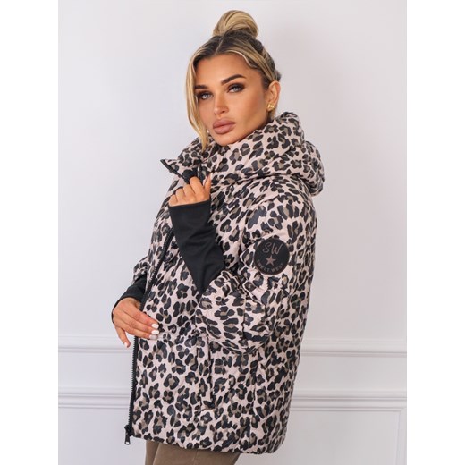 KURTKA PRZEJŚCIOWA PIKOWANA Z KAPTUREM W PANTERKĘ- BEŻOWA Olika XXL olika.com.pl