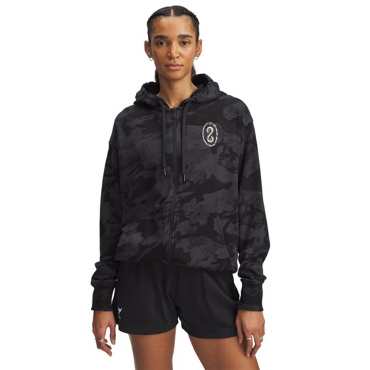 Damska bluza dresowa rozpinana z kapturem Under Armour Project Rock Terry Full Zip - czarna ze sklepu Sportstylestory.com w kategorii Bluzy damskie - zdjęcie 184924560