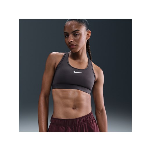 Damski stanik sportowy z wkładkami Nike Swoosh Medium Support - Szary ze sklepu Nike poland w kategorii Biustonosze - zdjęcie 184925262