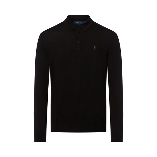 Polo Ralph Lauren Męska koszulka polo z dzianiny Mężczyźni Wełna czarny jednolity ze sklepu vangraaf w kategorii Swetry męskie - zdjęcie 184929002