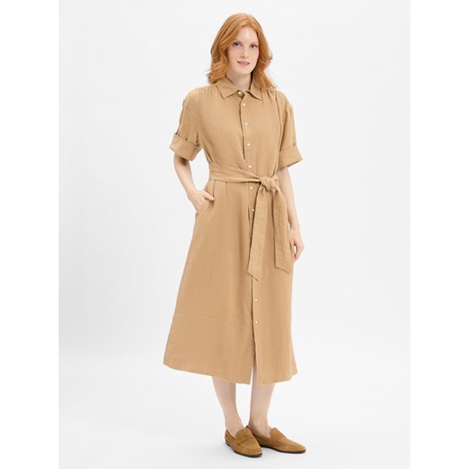 Polo Ralph Lauren Lniana sukienka damska Kobiety len wielbłądzi jednolity ze sklepu vangraaf w kategorii Sukienki - zdjęcie 184929040