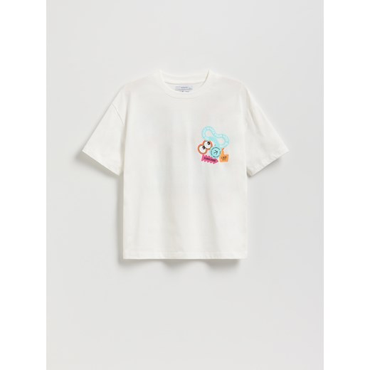 Reserved - T-shirt oversize z nadrukiem - złamana biel ze sklepu Reserved w kategorii T-shirty chłopięce - zdjęcie 184930124
