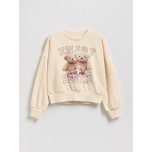 Reserved - Bawełniana bluza z nadrukiem - kremowy Reserved 122 (6-7 lat) Reserved