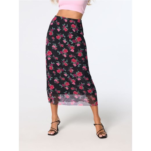 Sinsay - Spódnica midi w kwiaty - czerwony Sinsay L okazja Sinsay