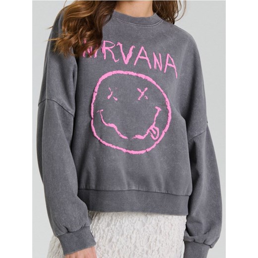 Sinsay - Bluza z nadrukiem Nirvana - szary ze sklepu Sinsay w kategorii Bluzy damskie - zdjęcie 184934304