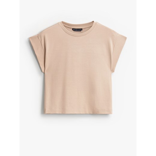 Mohito - Beżowy t-shirt z merceryzowanej wiskozy - oliwkowy ze sklepu Mohito w kategorii Bluzki damskie - zdjęcie 184935490