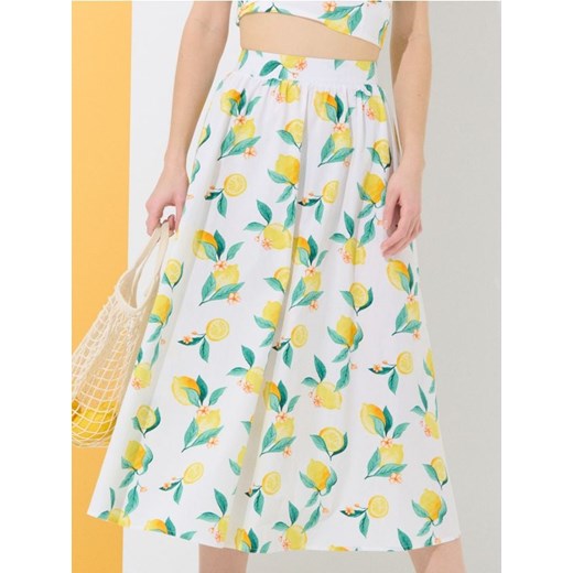 Sinsay - Spódnica midi z motywem cytryny - wielobarwny Sinsay L promocyjna cena Sinsay