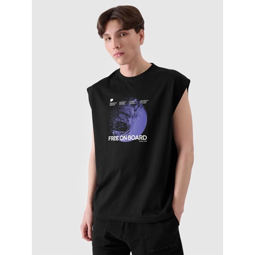 Męski tank top z nadrukiem 4F 4FRSS24TSLEM148 - czarny ze sklepu Sportstylestory.com w kategorii T-shirty męskie - zdjęcie 184941264