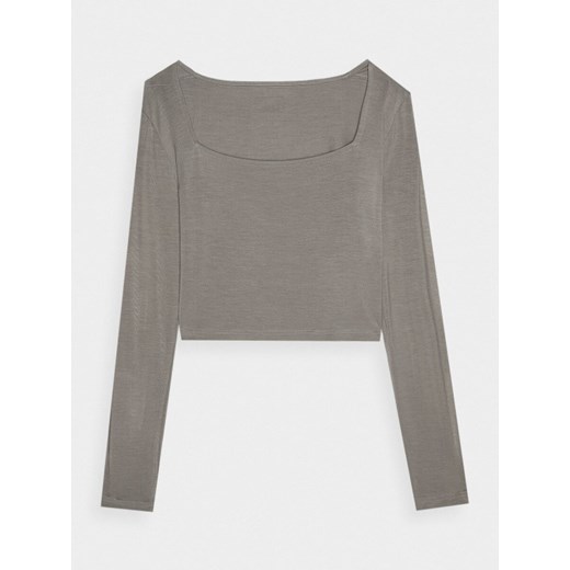 Damski longsleeve crop top 4F 4FRSS24TLONF499 - brązowy ze sklepu Sportstylestory.com w kategorii Bluzki damskie - zdjęcie 184941323