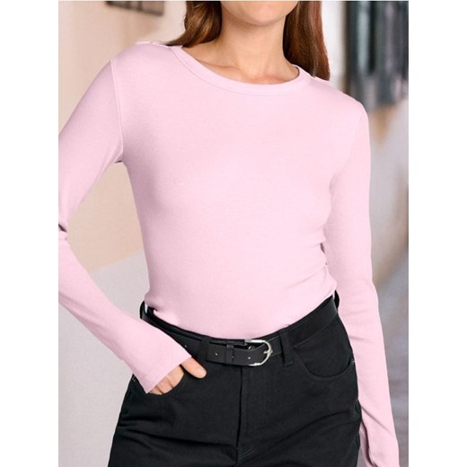 Sinsay - Gładka bluzka z długimi rękawami w prążek - różowy ze sklepu Sinsay w kategorii Bluzki damskie - zdjęcie 184949612
