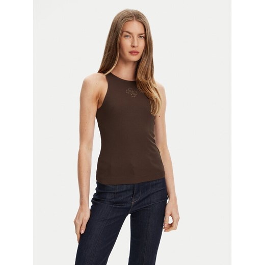 Guess Top W5GP57 KCV52 Brązowy Regular Fit ze sklepu MODIVO w kategorii Bluzki damskie - zdjęcie 184950210