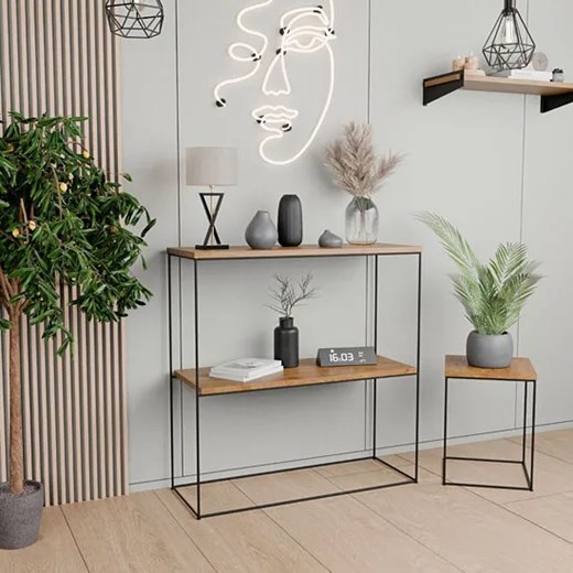 Nowoczesna konsola pod lustro dąb lancelot + czarny - Rage 4X Elior One Size Edinos.pl