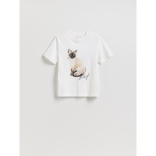 Reserved - T-shirt z nadrukiem - złamana biel Reserved S Reserved