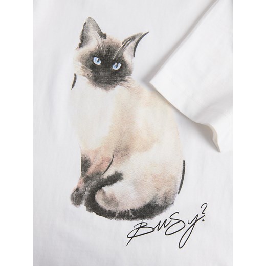 Reserved - T-shirt z nadrukiem - złamana biel Reserved M Reserved