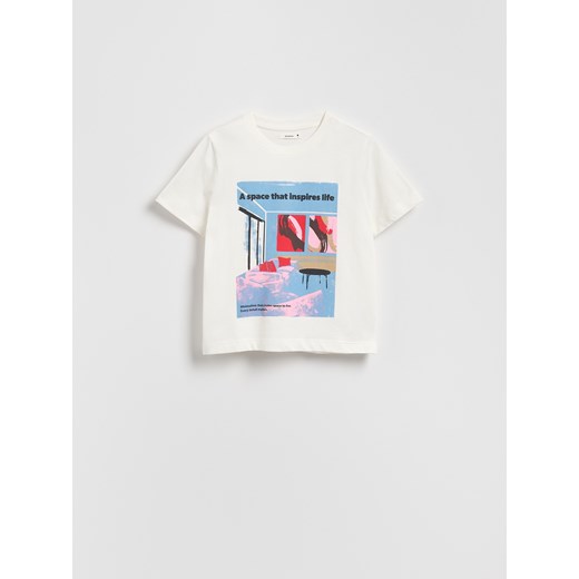 Reserved - T-shirt z nadrukiem - biały ze sklepu Reserved w kategorii Bluzki damskie - zdjęcie 184956363