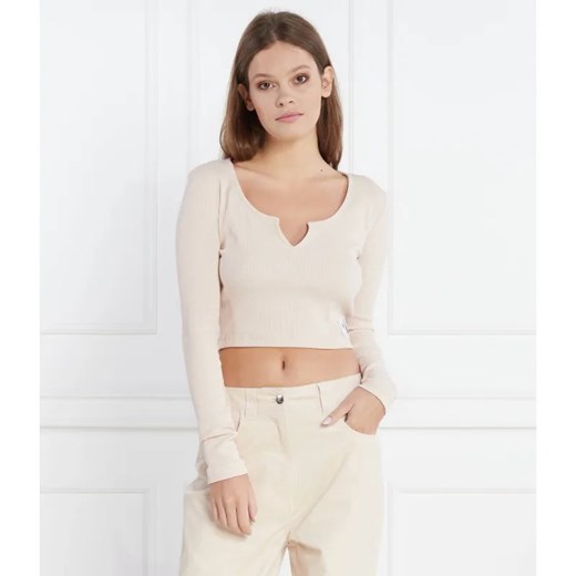 Calvin Klein Jeans Top SPLIT COLLAR RIB | Regular Fit ze sklepu Gomez Fashion Store w kategorii Bluzki damskie - zdjęcie 184971024