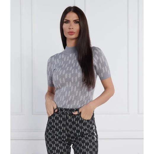 Karl Lagerfeld Bluzka Monogram | Slim Fit | z dodatkiem wełny ze sklepu Gomez Fashion Store w kategorii Bluzki damskie - zdjęcie 184971700