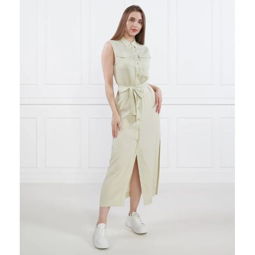 Calvin Klein Sukienka z paskiem TENCEL SLEEVELESS SHIRT DRESS | z dodatkiem lnu ze sklepu Gomez Fashion Store w kategorii Sukienki - zdjęcie 184982200