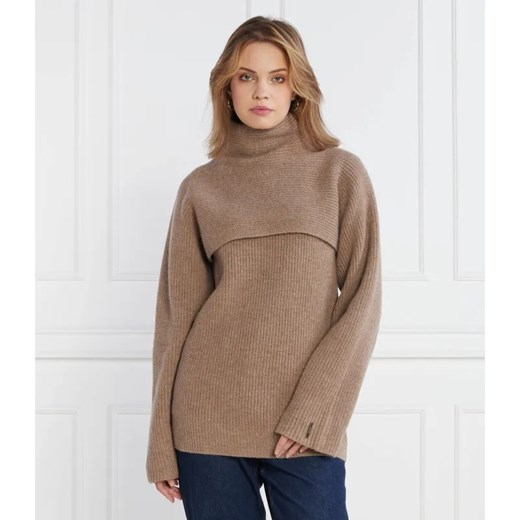 Calvin Klein Wełniany golf RECYCLED OVERLAY SWEATER | Regular Fit ze sklepu Gomez Fashion Store w kategorii Swetry damskie - zdjęcie 184982463